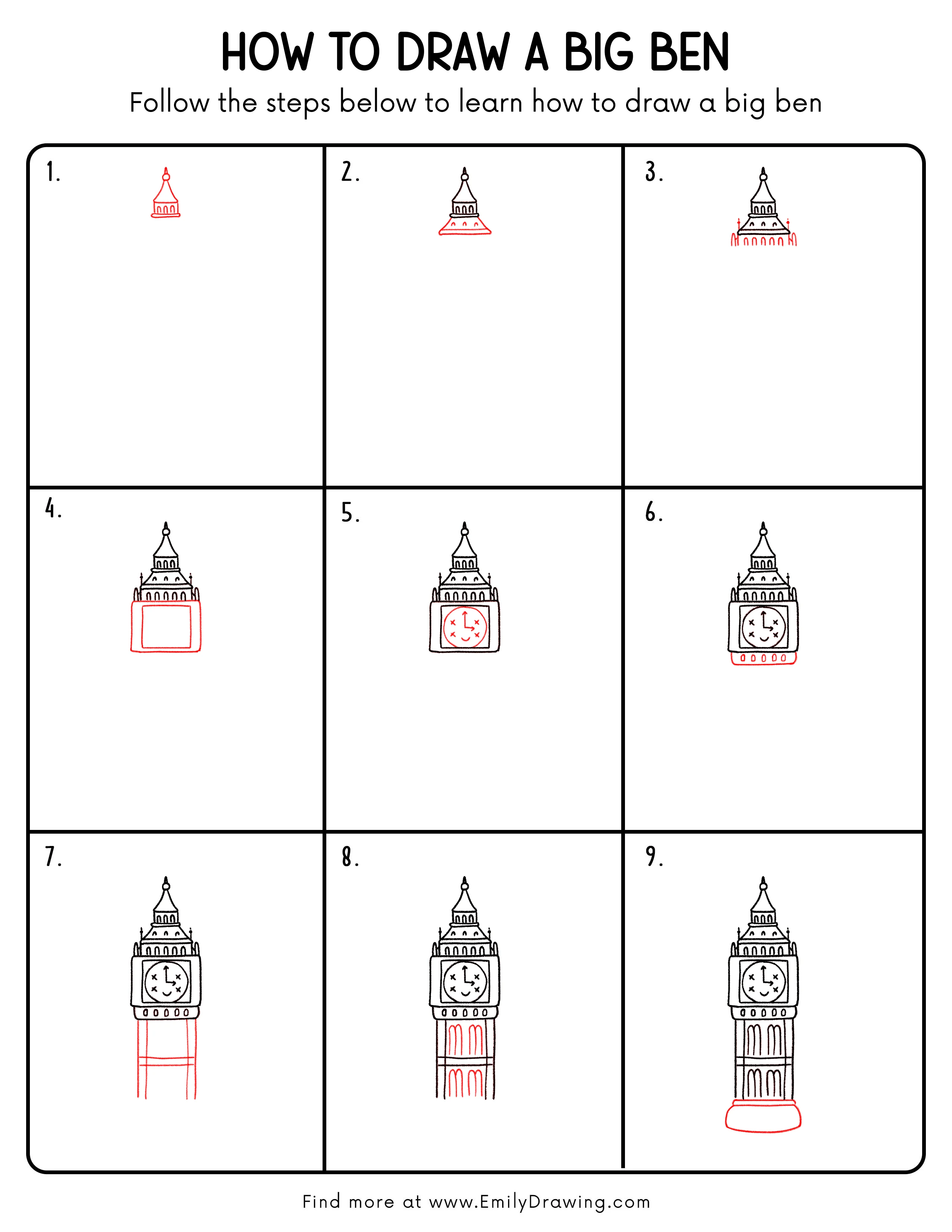 Printable Big Ben Drawing Guide